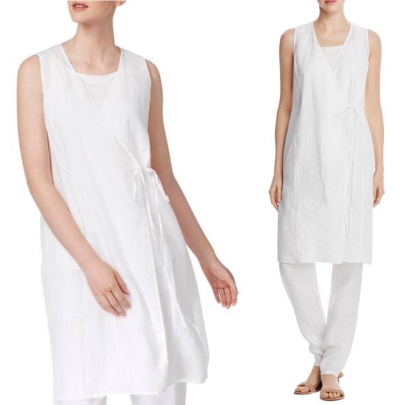 Eileen Fisher Tops - 🆕 HP🎉 Eileen Fisher White Organic Linen Wrap Top